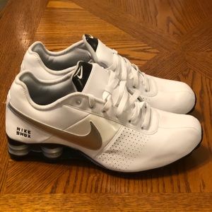 White and Silver Nike Shox